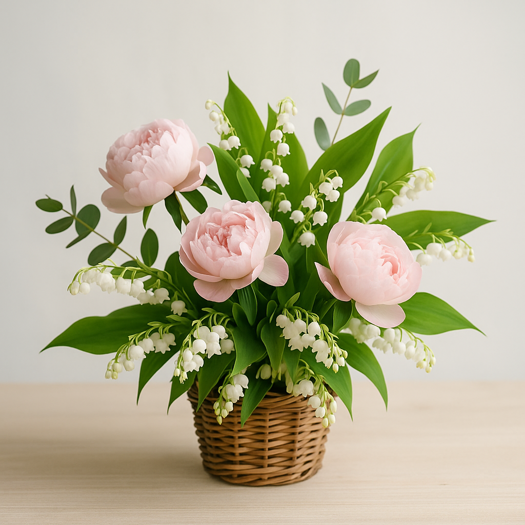 Jardin du Bonheur – Muguet & Pivoines en Panier