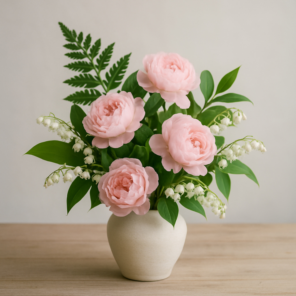 Élégance Muguet & Pivoines en Vase Design