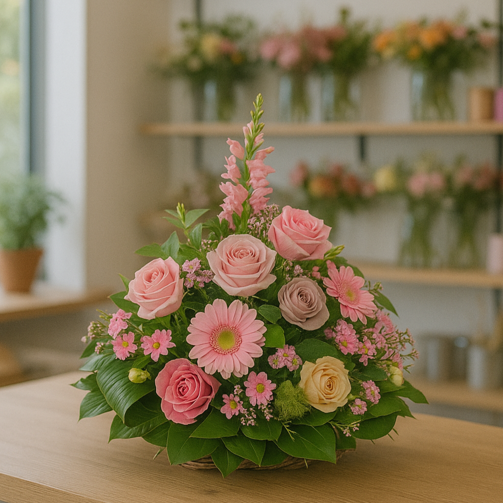Bouquet funéraire Tendresse Pastel, fleurs roses délicates