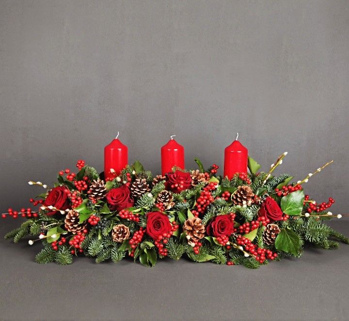 Centre de Table de Noël "Étoile Rouge" 35 cm