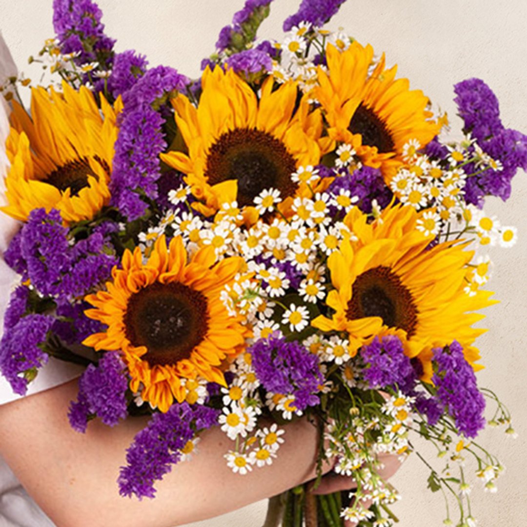 Soleil de Provence — bouquet d'été tournesols, lavande, eucalyptus
