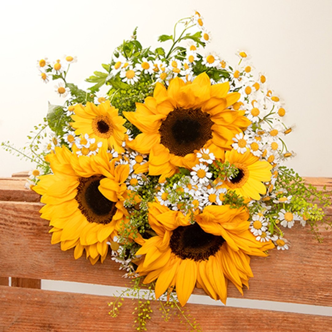 Éclat Solaire — bouquet d'été tournesols, gerberas, zinnias