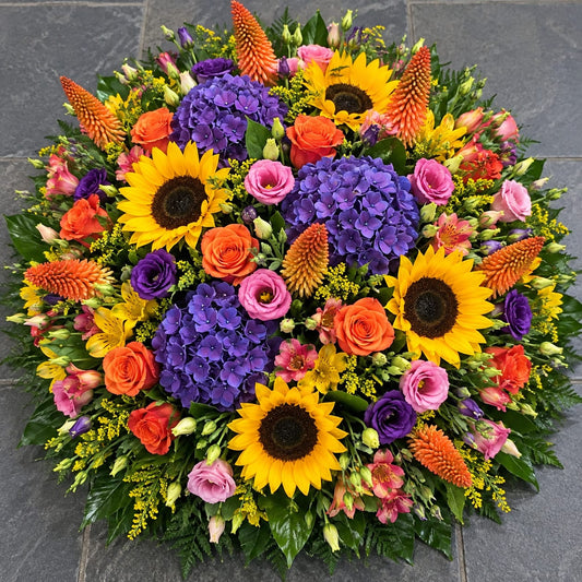 Coussin de deuil Provence, jaune, violet, orange, rose — Camelia et ses fleurs